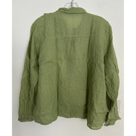 JP And Mattie Women’s Blanchard Ruffle Button Down Blouse Green Sz S New - Picture 4 of 13